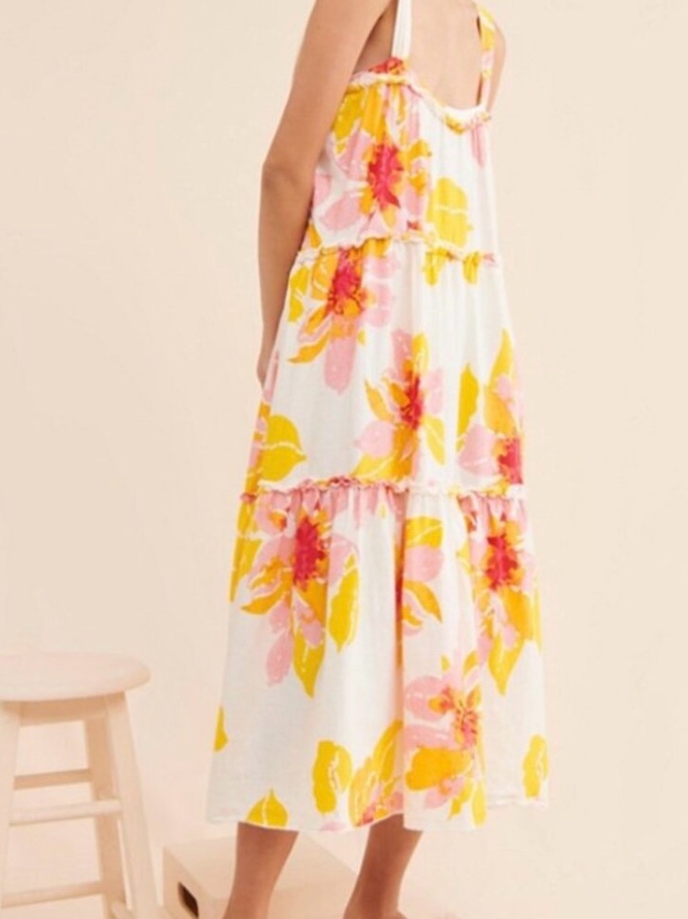 Free People Watercolor Floral Tiered Maxi Dress in Yellow/Pink/Orange